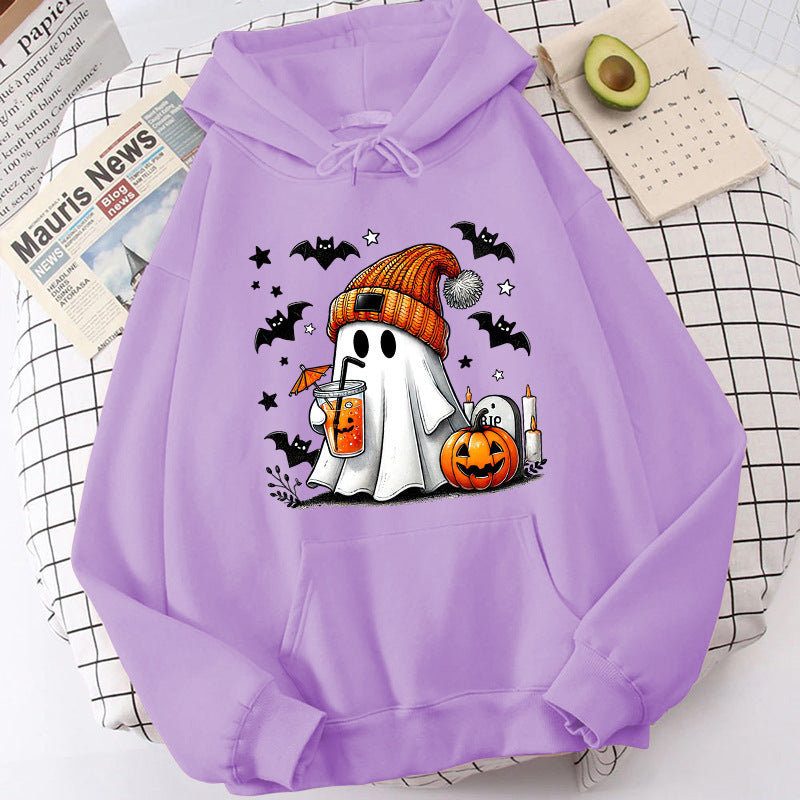 Halloween Ghost Pumpkin Bat Hoodies For Women Fashion Hooded