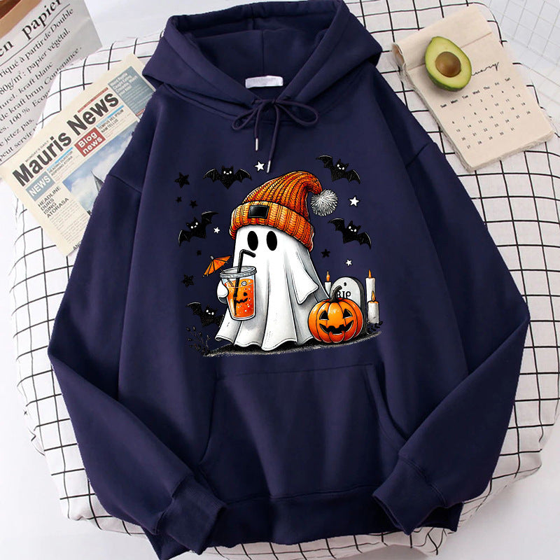 Halloween Ghost Pumpkin Bat Hoodies For Women Fashion Hooded