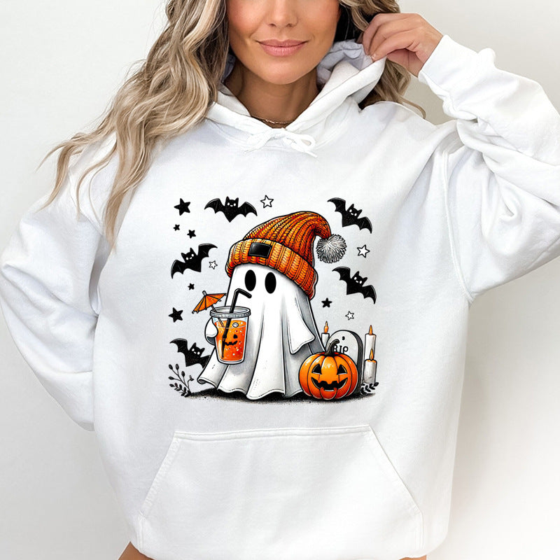 Halloween Ghost Pumpkin Bat Hoodies For Women Fashion Hooded