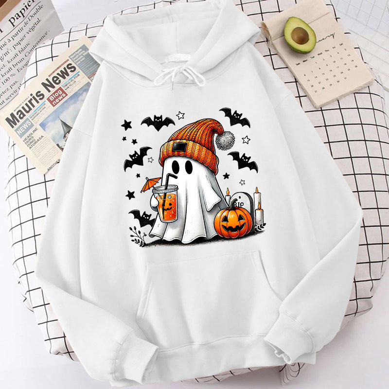 Halloween Ghost Pumpkin Bat Hoodies For Women Fashion Hooded